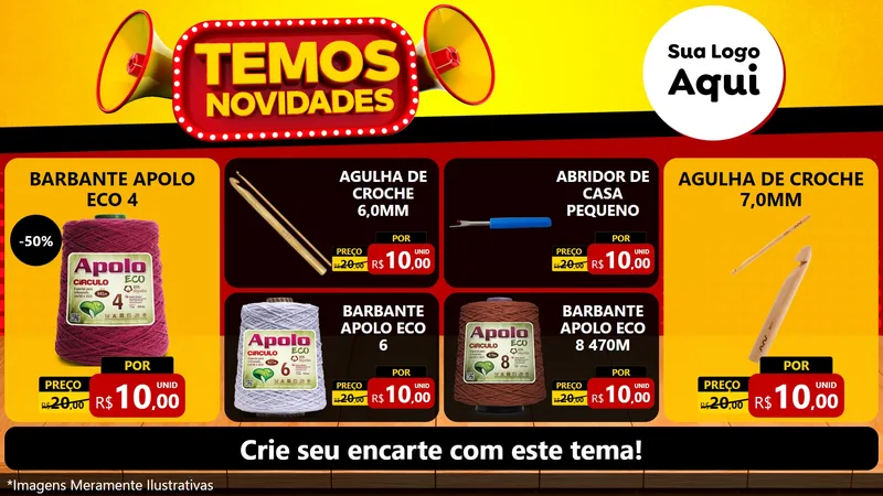 Modelo de TV para TV Horizontal com o tema Temos Novidades para Armarinho e Aviamentos