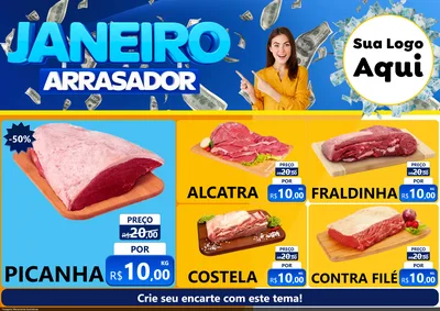 Modelo de Encarte para Encarte A4 Horizontal com o tema Janeiro Arrasador para Açougue