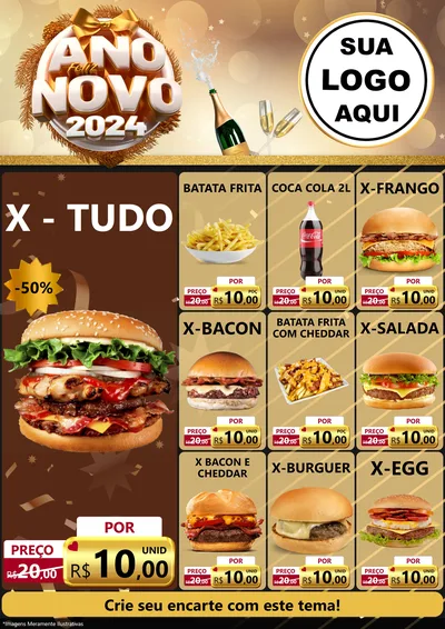Modelo de Encarte para Encarte A4 Vertical com o tema Feliz Ano Novo 2027 para Hamburgueria