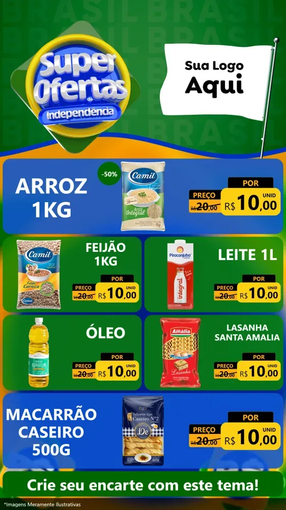 Modelo de TV para TV Vertical com o tema Super Ofertas de Independência para Supermercado
