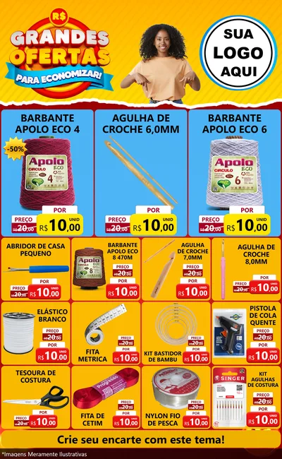 Modelo de Encarte para Encarte Grande com o tema Grandes Ofertas Para Economizar! para Armarinho e Aviamentos