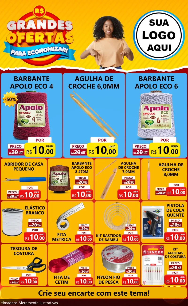 Modelo de Encarte para Encarte Grande com o tema Grandes Ofertas Para Economizar! para Armarinho e Aviamentos