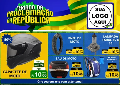 Modelo de Encarte para Encarte A4 Horizontal com o tema Feriado da Proclamação da República para Moto peças