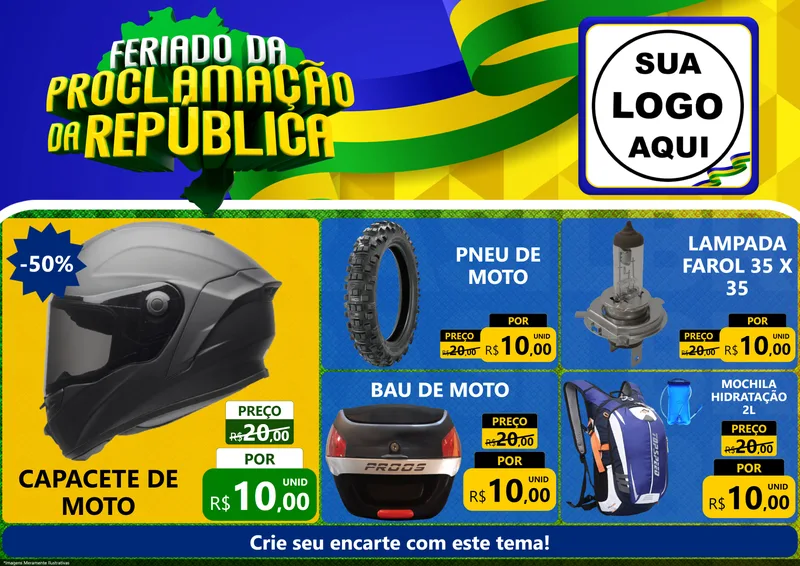 Modelo de Encarte para Encarte A4 Horizontal com o tema Feriado da Proclamação da República para Moto peças