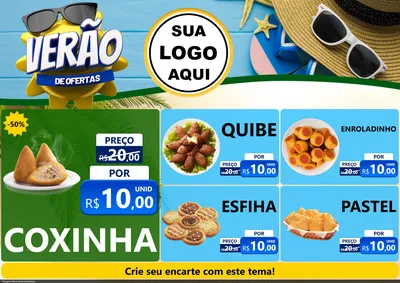 Modelo de Encarte para Encarte A4 Horizontal com o tema Verão de Ofertas para Salgadaria