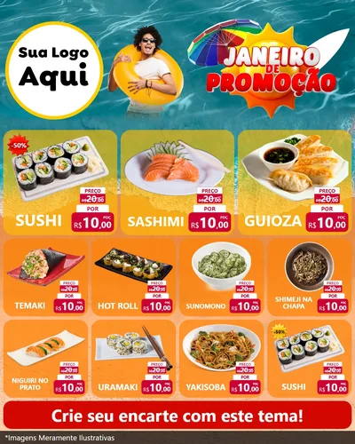 Modelo de Rede Social para Feed Instagram com o tema Janeiro de Promoção para Comida japonesa