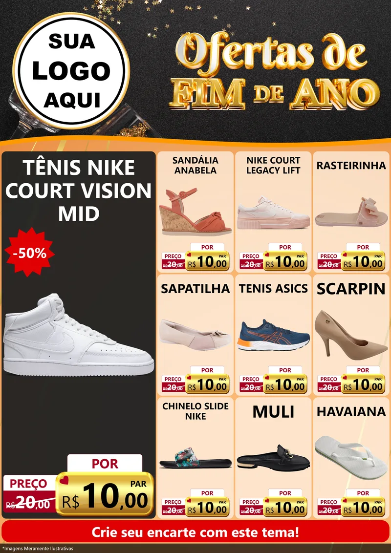 Modelo de Encarte para Encarte A4 Vertical com o tema Ofertas de Fim de Ano para Calçados