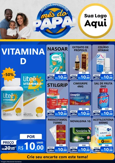 Modelo de Encarte para Encarte A4 Vertical com o tema Ofertas Imperdíveis Mês Do Papai para Farmácia