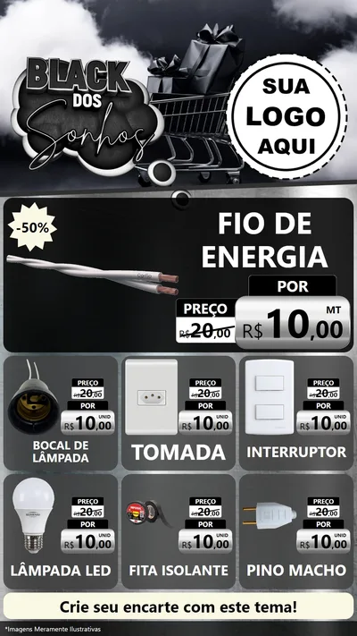 Modelo de Rede Social para Stories com o tema Black dos Sonhos para Materiais Elétricos