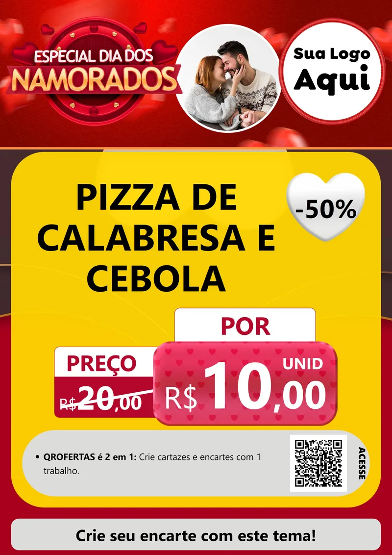 Modelo de Cartaz para Cartaz A4 Vertical com o tema Especial Dia Dos Namorados para Pizzaria