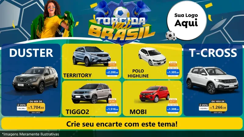 Modelo de TV para TV Horizontal com o tema Torcida Vai Brasil - Copa para Concessionaria de Carros