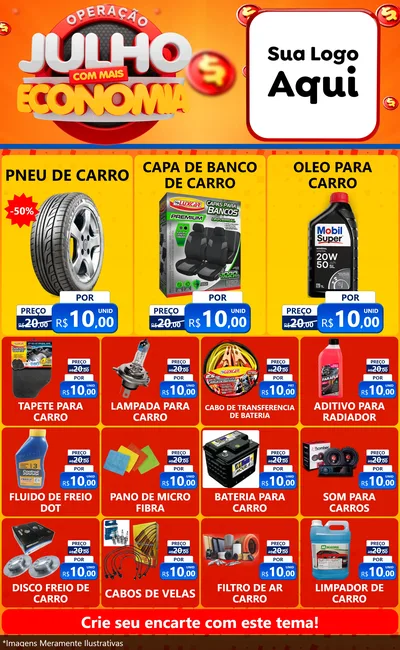 Modelo de Encarte para Encarte Grande com o tema Operação Julho Com Mais Economia para Auto peças