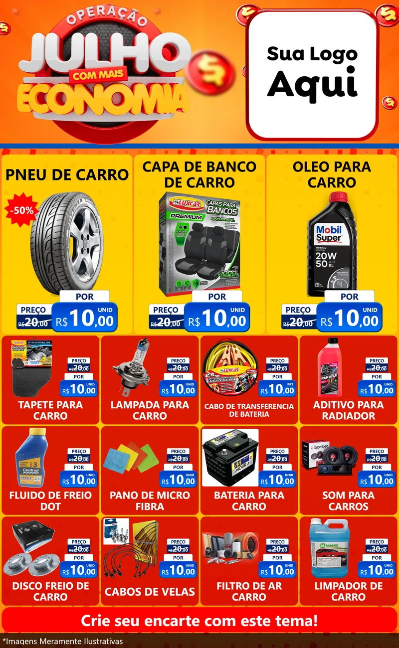 Modelo de Encarte para Encarte Grande com o tema Operação Julho Com Mais Economia para Auto peças