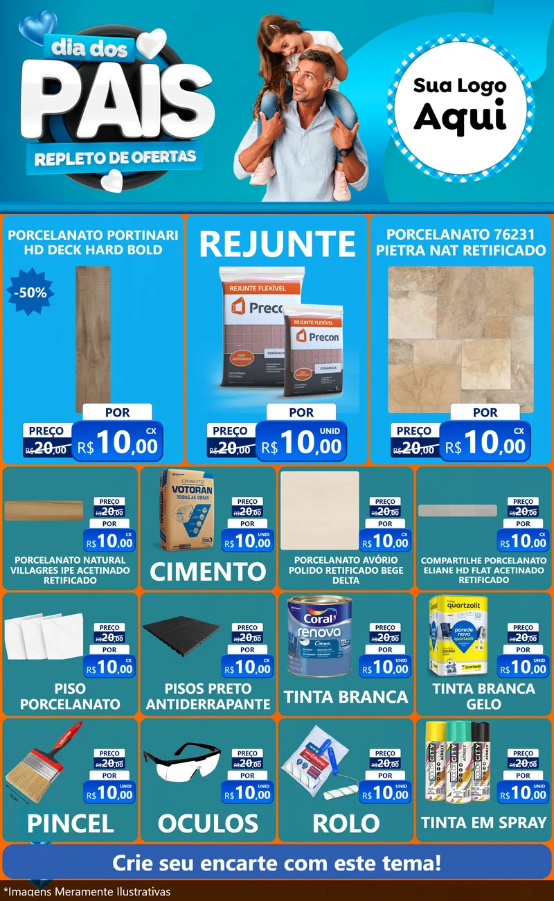 Modelo de Encarte para Encarte Grande com o tema Dia Dos Pais Repleto de Ofertas para Pisos e revestimentos