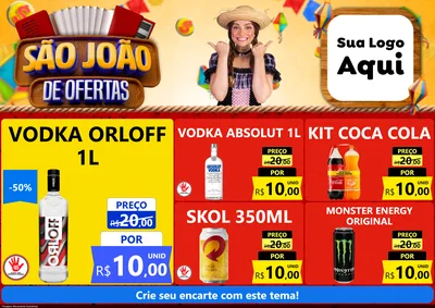 Modelo de Encarte para Encarte A4 Horizontal com o tema São João de Ofertas para Distribuidora de bebidas