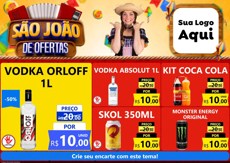 Modelo de Encarte para Encarte A4 Horizontal com o tema São João de Ofertas para Distribuidora de bebidas