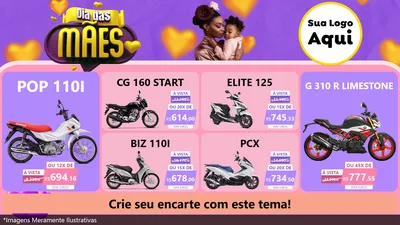 Modelo de TV para TV Horizontal com o tema Dia das Mães para Concessionaria de Motos