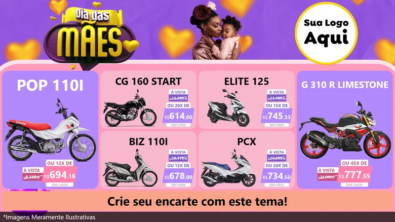 Modelo de TV para TV Horizontal com o tema Dia das Mães para Concessionaria de Motos