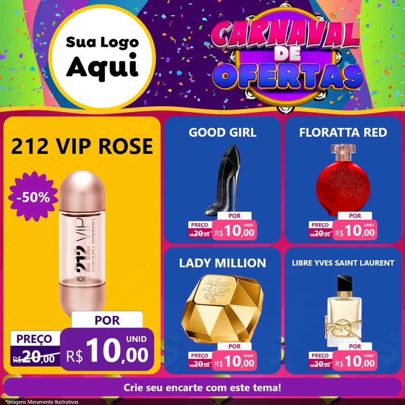 Modelo de Rede Social para Feed Facebook com o tema Carnaval de Ofertas para Perfumes