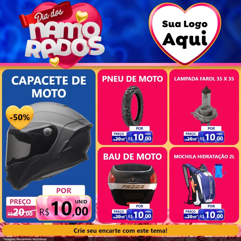 Modelo de Rede Social para Feed Facebook com o tema Dia dos namorados para Moto peças