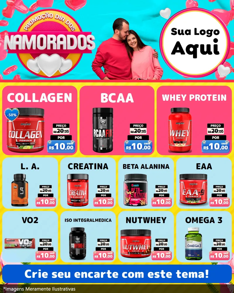 Modelo de Rede Social para Feed Instagram com o tema Promoção Dia dos Namorados para Suplementos alimentares