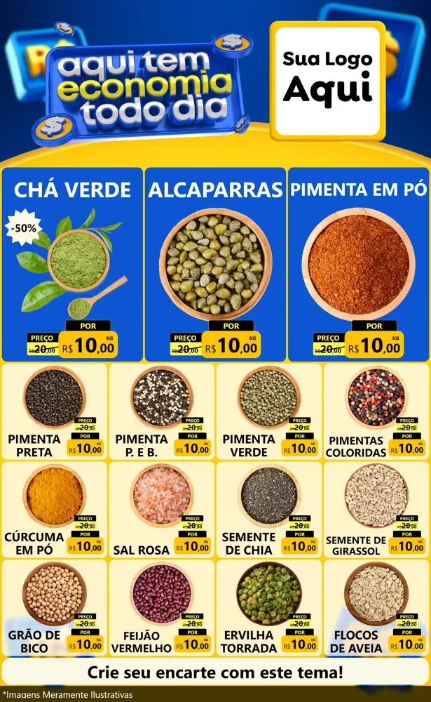 Modelo de Encarte para Encarte Grande com o tema Aqui Tem Economia Todo Dia para Produtos Naturais