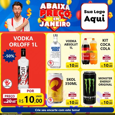 Modelo de Rede Social para Feed Facebook com o tema Abaixa Preço em Janeiro para Distribuidora de bebidas