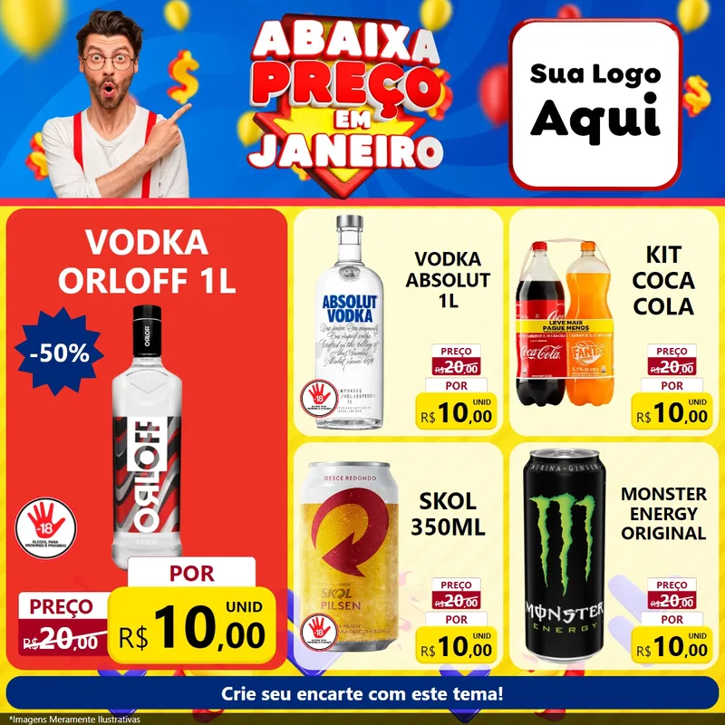 Modelo de Rede Social para Feed Facebook com o tema Abaixa Preço em Janeiro para Distribuidora de bebidas