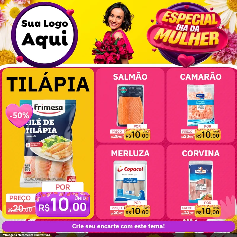 Modelo de Rede Social para Feed Facebook com o tema Especial Dia da Mulher para Peixaria