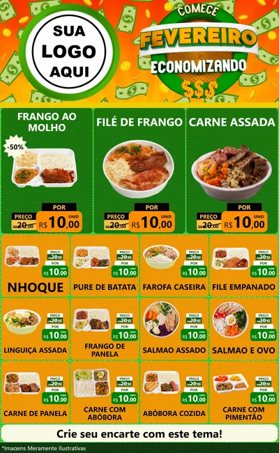 Modelo de Encarte para Encarte Grande com o tema Comece Fevereiro Economizando para Restaurante