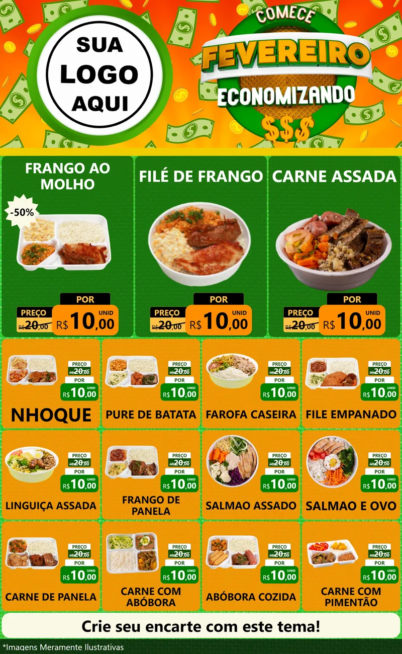Modelo de Encarte para Encarte Grande com o tema Comece Fevereiro Economizando para Restaurante
