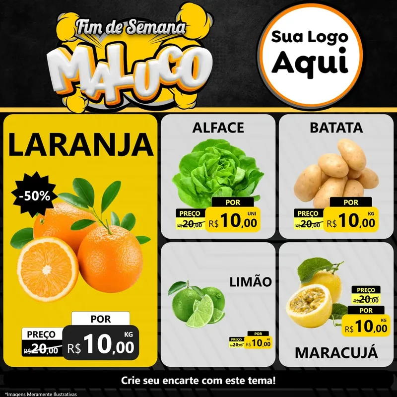 Modelo de Rede Social para Feed Facebook com o tema Fim de Semana Maluco para Hortifrúti