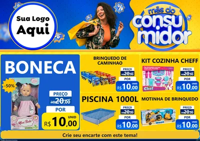 Modelo de Encarte para Encarte A4 Horizontal com o tema Mês do Consumidor para Brinquedos