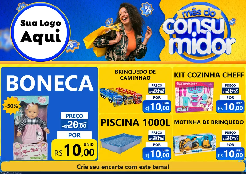 Modelo de Encarte para Encarte A4 Horizontal com o tema Mês do Consumidor para Brinquedos