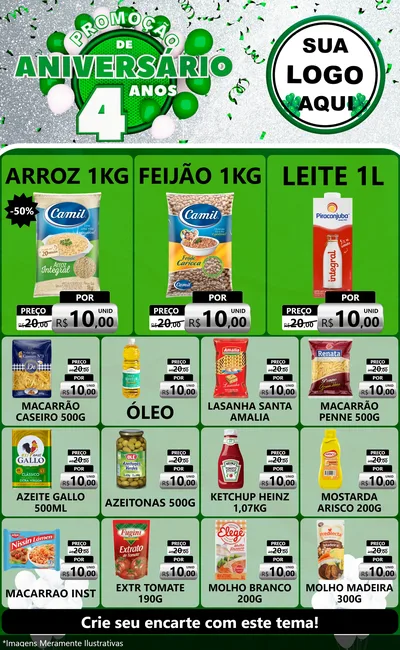 Modelo de Encarte para Encarte Grande com o tema Promoção de Aniversário - 4 Anos para Supermercado