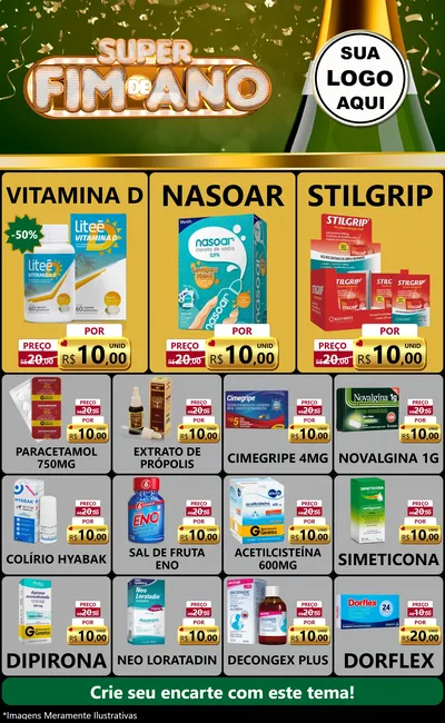 Modelo de Encarte para Encarte Grande com o tema Super Fim de Ano para Farmácia