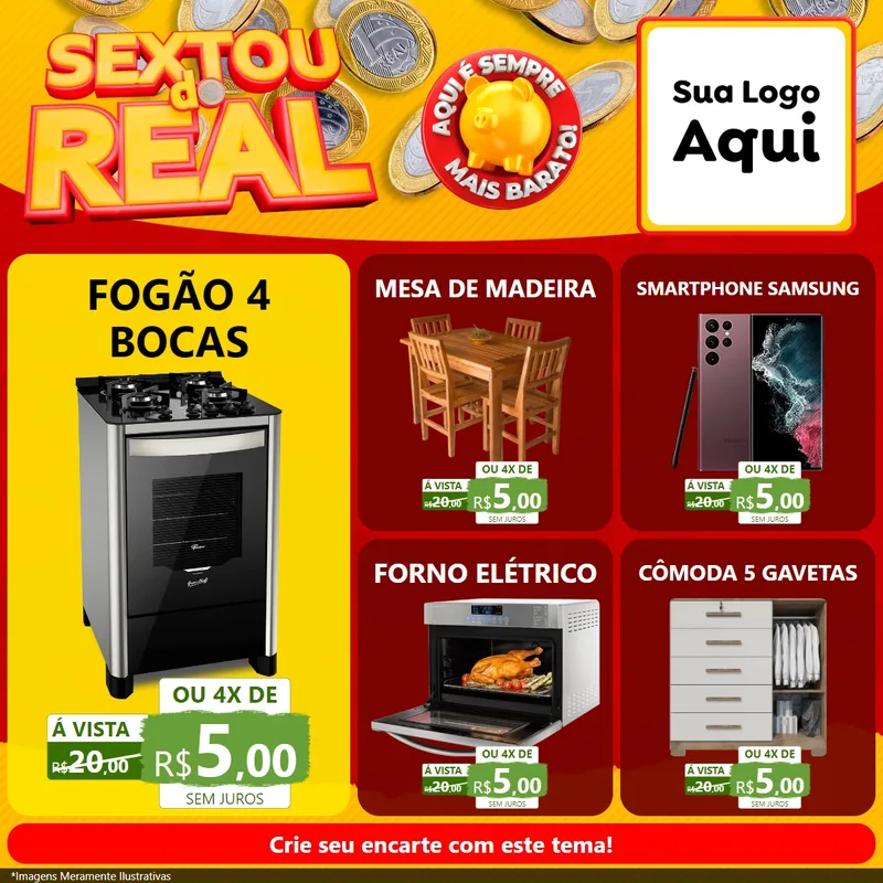 Modelo de Rede Social para Feed Facebook com o tema Sextou do Real para Móveis e Eletro