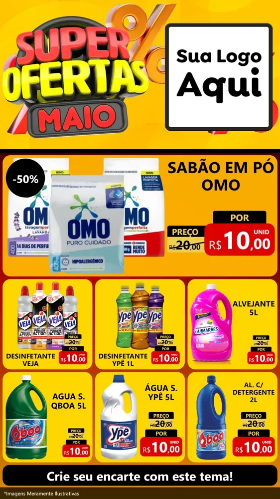Modelo de Rede Social para Stories com o tema Super Ofertas Maio para Produtos de Limpeza