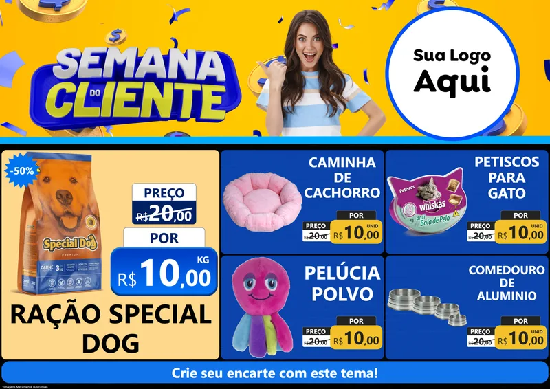 Modelo de Encarte para Encarte A4 Horizontal com o tema Semana do Cliente para Pet Shop