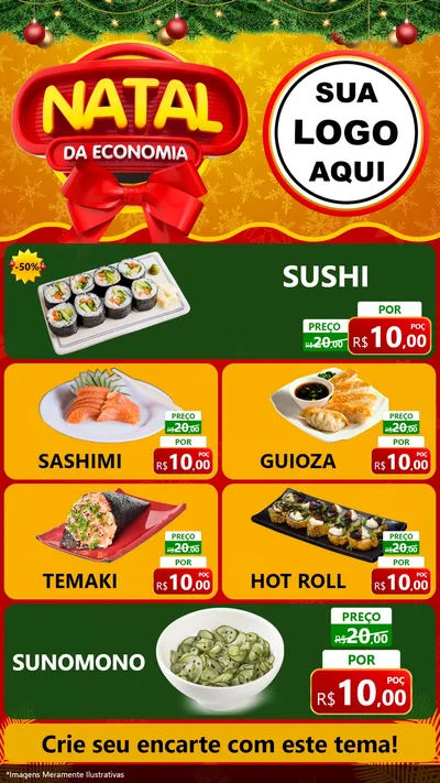 Modelo de TV para TV Vertical com o tema Natal da Economia para Comida japonesa