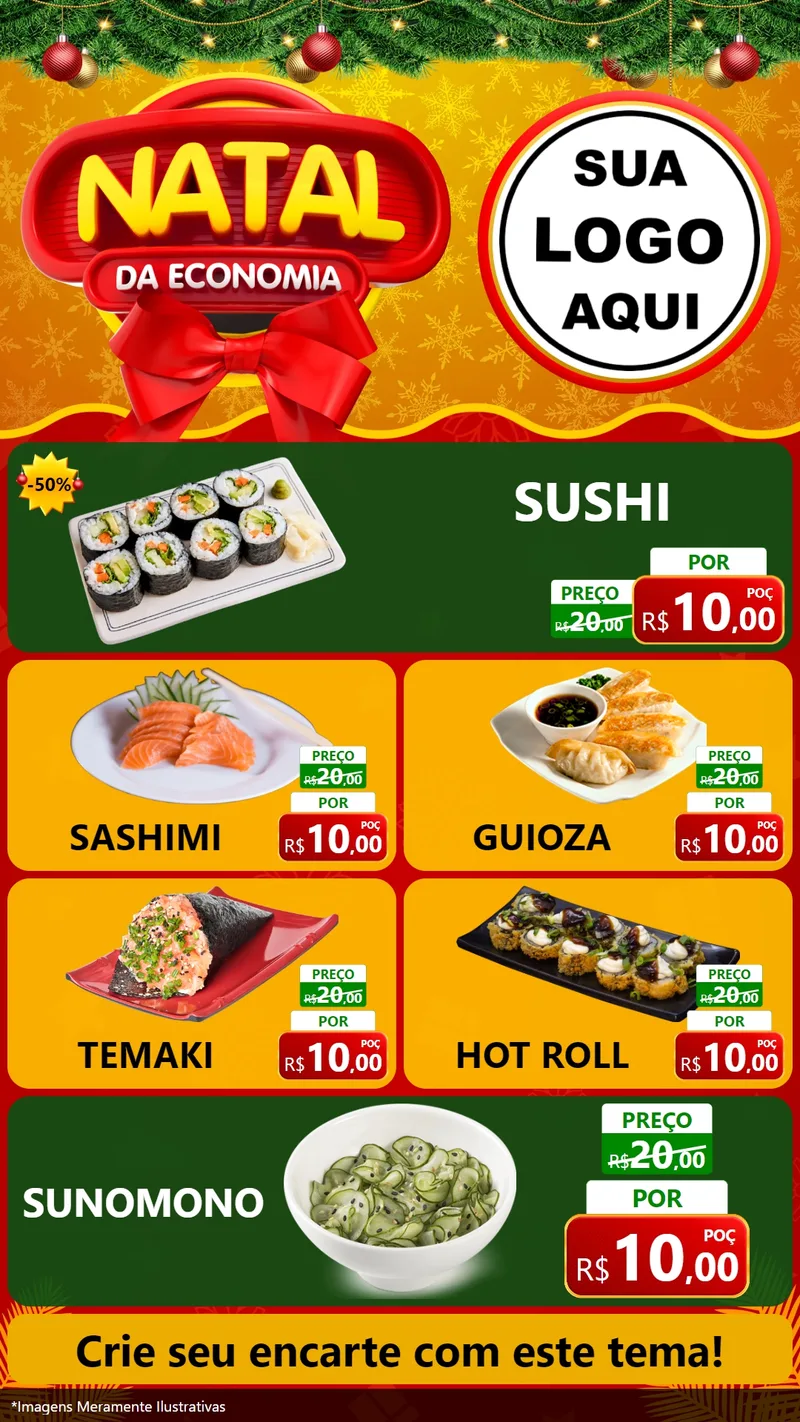 Modelo de TV para TV Vertical com o tema Natal da Economia para Comida japonesa