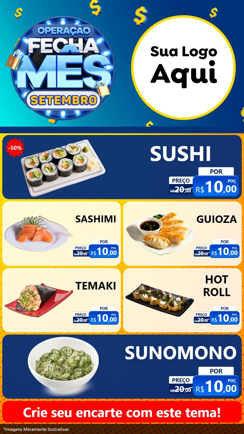 Modelo de TV para TV Vertical com o tema Operação Fecha Mês Setembro para Comida japonesa