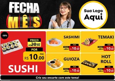 Modelo de Encarte para Encarte A4 Horizontal com o tema Fecha Mês para Comida japonesa