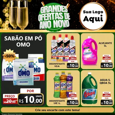 Modelo de Rede Social para Feed Facebook com o tema Grandes Ofertas de Ano Novo para Produtos de Limpeza