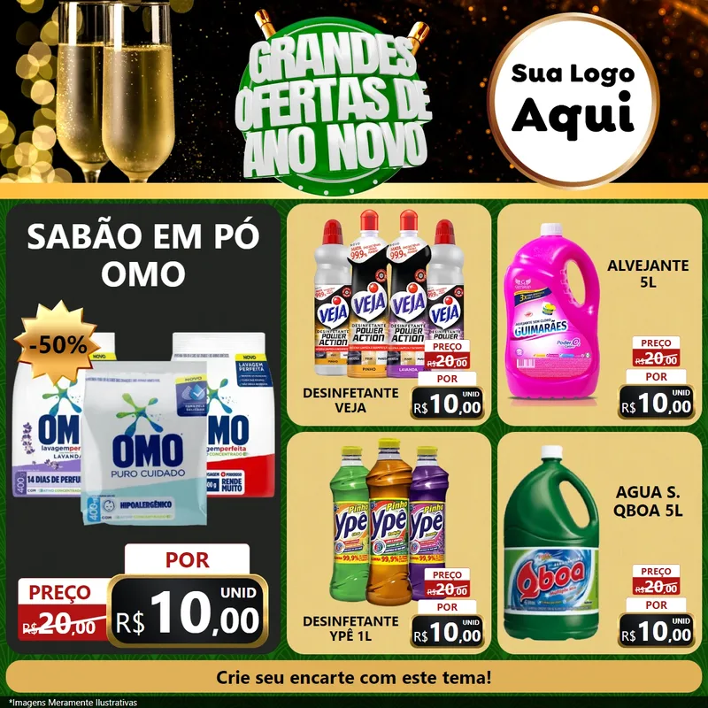 Modelo de Rede Social para Feed Facebook com o tema Grandes Ofertas de Ano Novo para Produtos de Limpeza