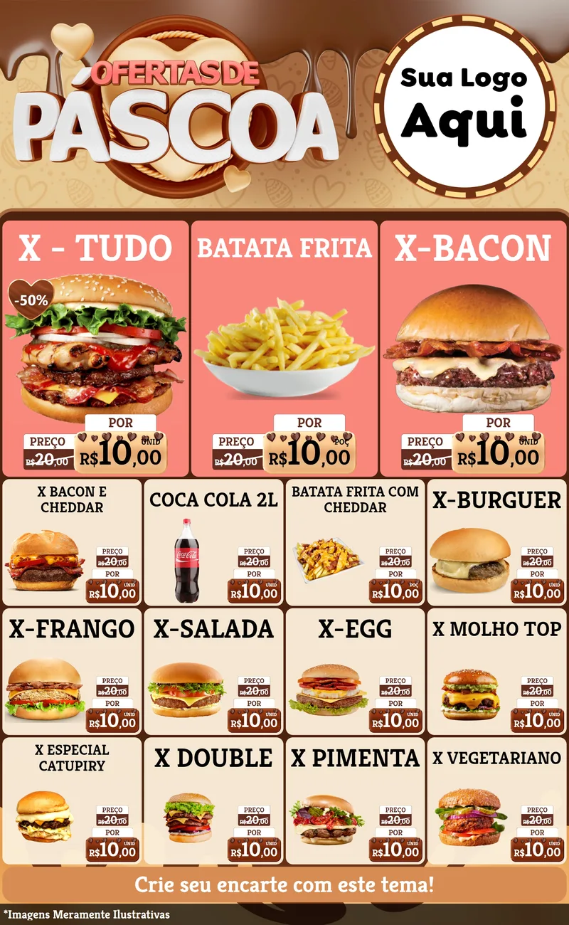 Modelo de Encarte para Encarte Grande com o tema Ofertas de Páscoa para Hamburgueria
