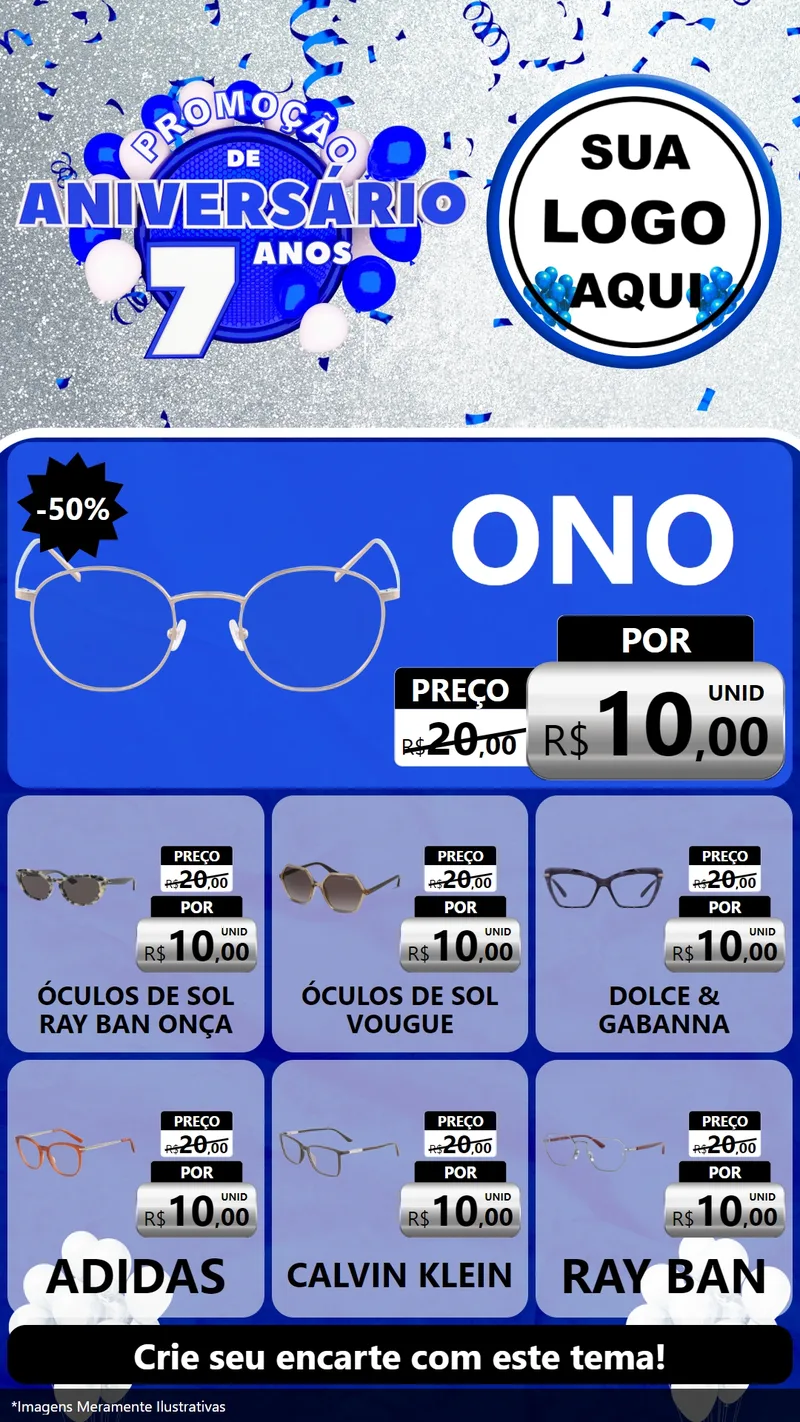 Modelo de Rede Social para Stories com o tema Promoção de Aniversário - 7 Anos para Óticas