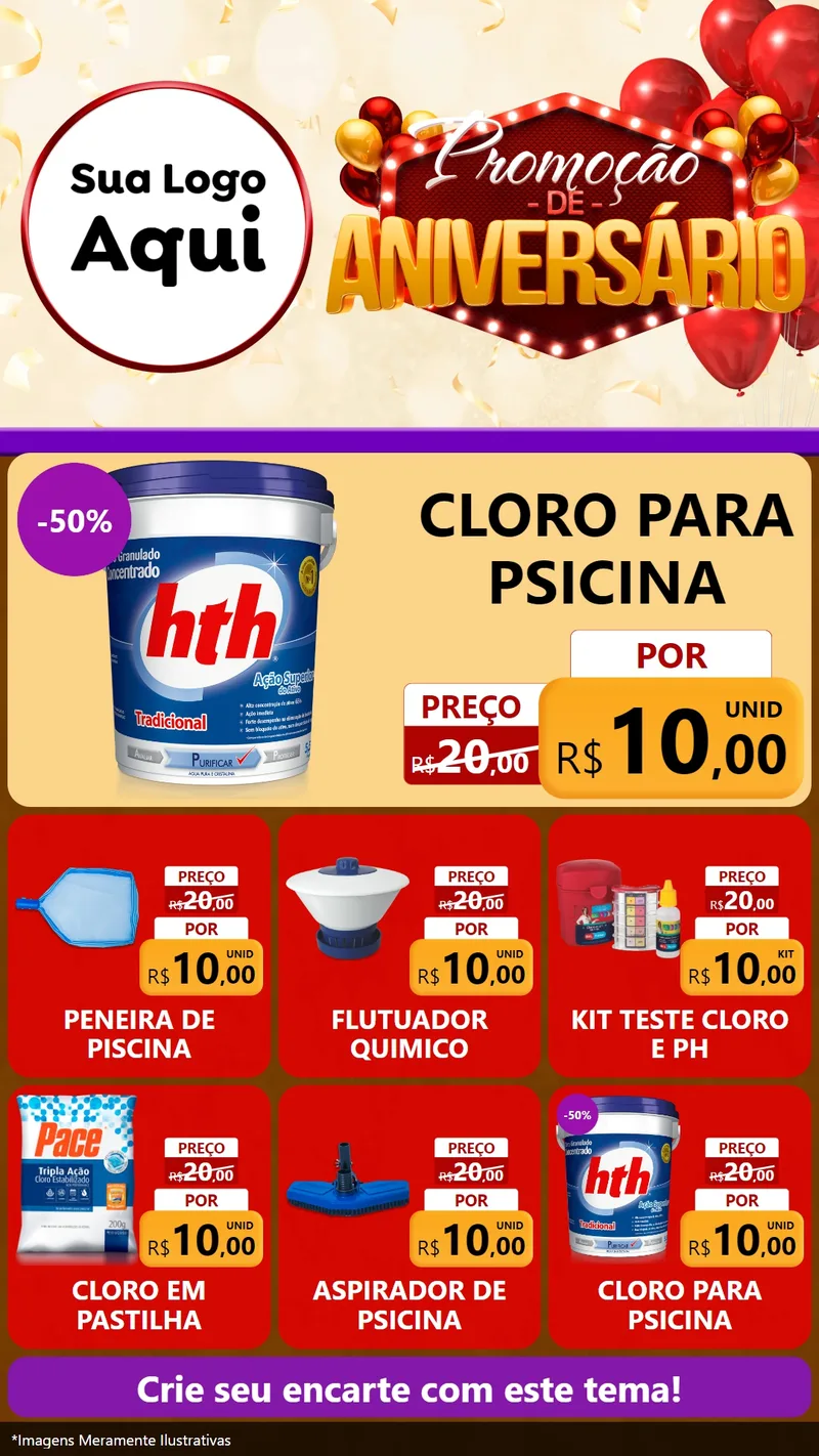 Modelo de Rede Social para Stories com o tema Promoção de Aniversário para Produtos para Piscina