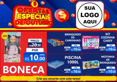 Modelo de Encarte para Encarte A4 Horizontal com o tema Ofertas Especiais de Outubro para Brinquedos