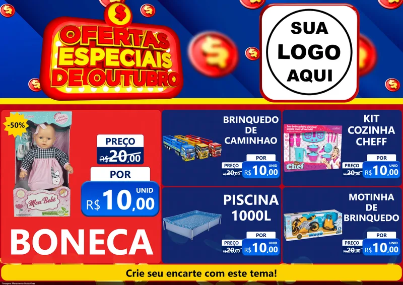 Modelo de Encarte para Encarte A4 Horizontal com o tema Ofertas Especiais de Outubro para Brinquedos